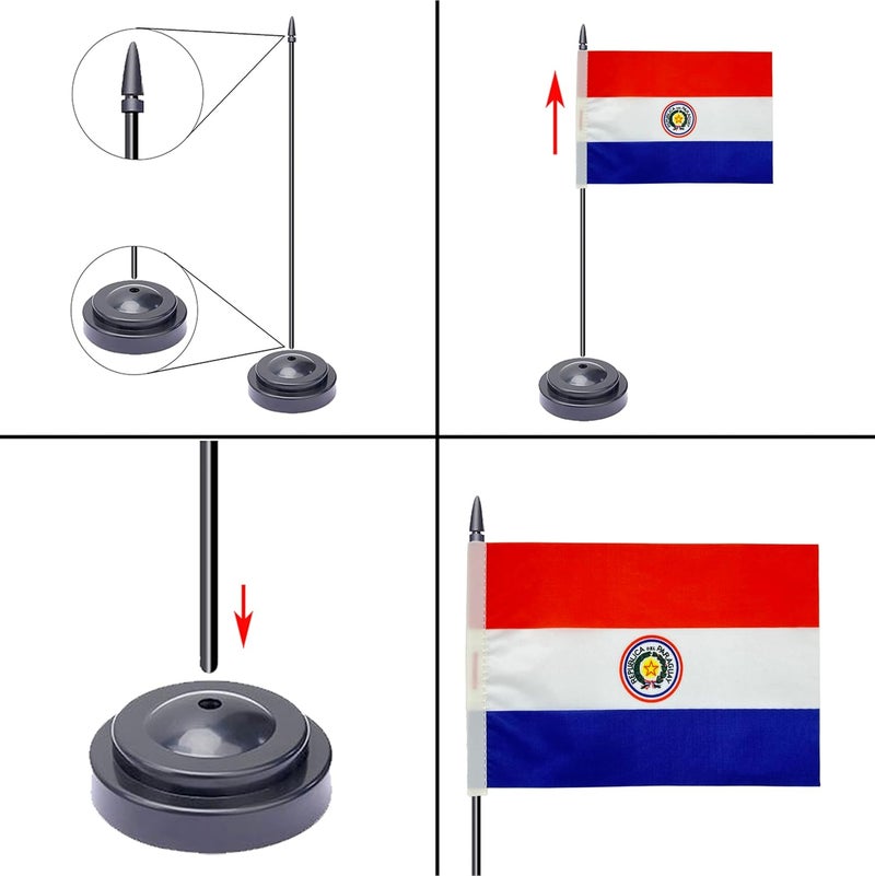 WXTWK 2 Pack Paraguay Flag Paraguay Deluxe Desk Flag Set - Mini Small Paraguay Table Office Flags with Black 12" Solid Pole Stand Base Classroom Meeting Desktop Decorations - Image 3